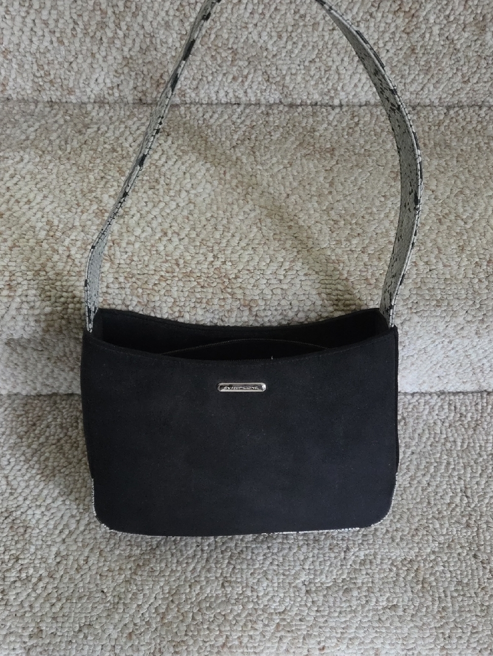 Evan Picine Black Suede Shoulder Bag with Contrast Faux Snake Skin Strap